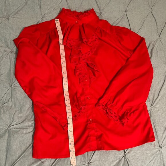 Rio Too Women Red Ruffle Long Sleeve Button Down Shirt *see description* - Picture 3 of 7